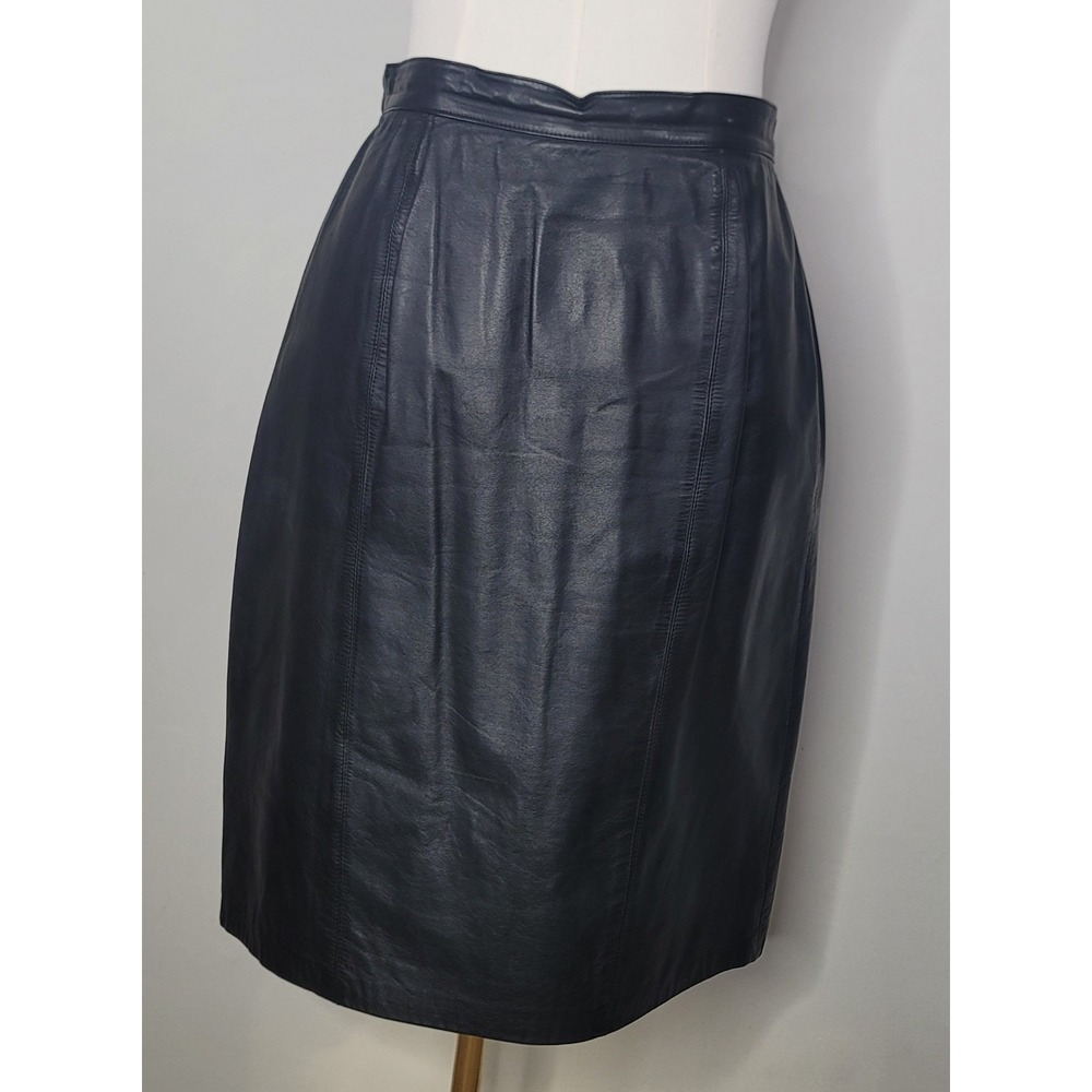 Vintage‎ Cedars Black Genuine Leather Pencil Skirt Size 8 Korea